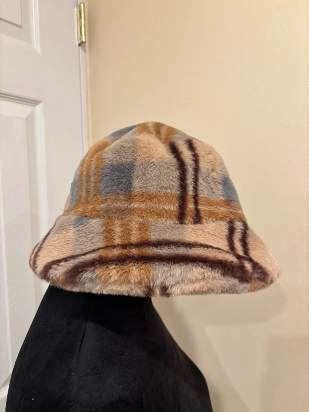 Anthropologie Plaid Faux-Fur Bucket Hat - Picture 2 of 6